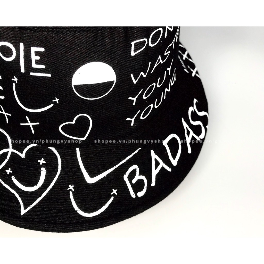 [Có 2 size cho bé và Người Lớn] Mũ bucket in chữ Graffiti Nam/Nữ- nón tai bèo vành