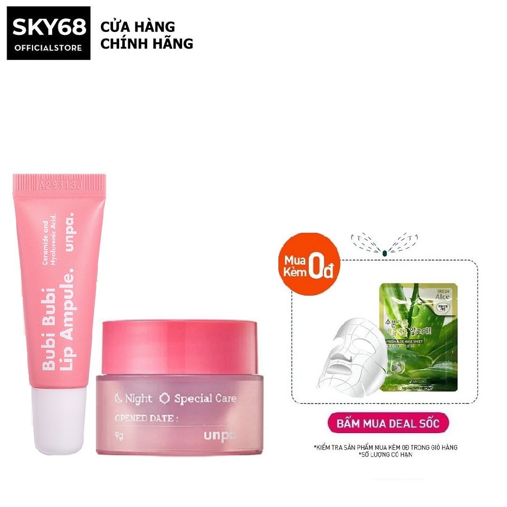 Combo 2 Sản Phẩm Dưỡng Ẩm Môi Chống Lão Hóa Unpa Bubi Bubi Lip (Son Dưỡng Môi 3.8g - Mặt Nạ Ngủ Môi 9g)