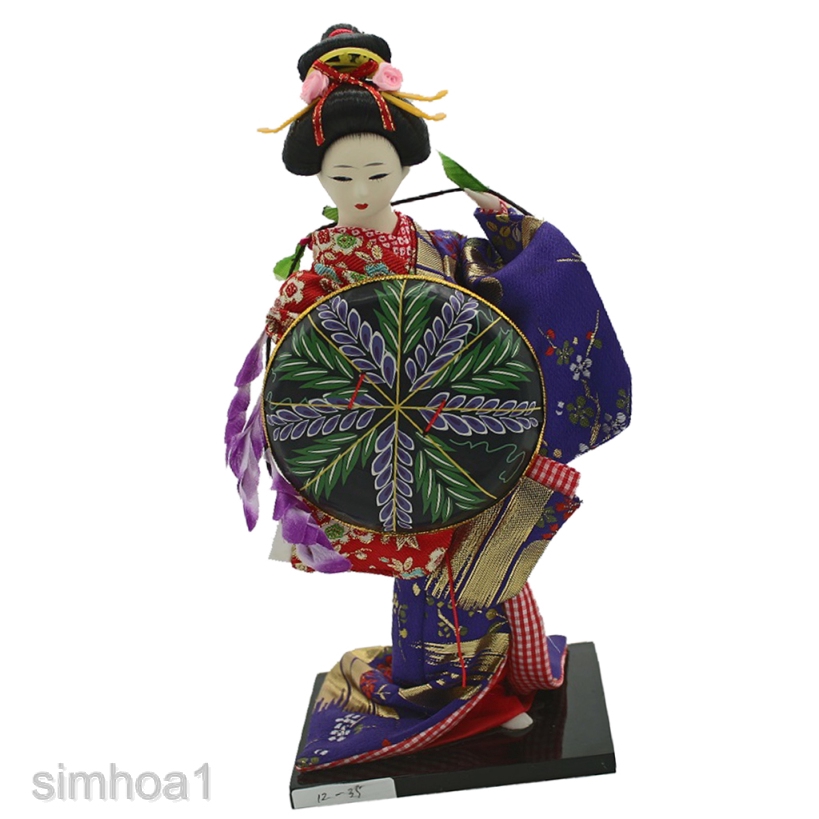 Búp Bê Geisha Mặc Kimono Nhật Bản 12inch Kèm Áo Choàng Tím