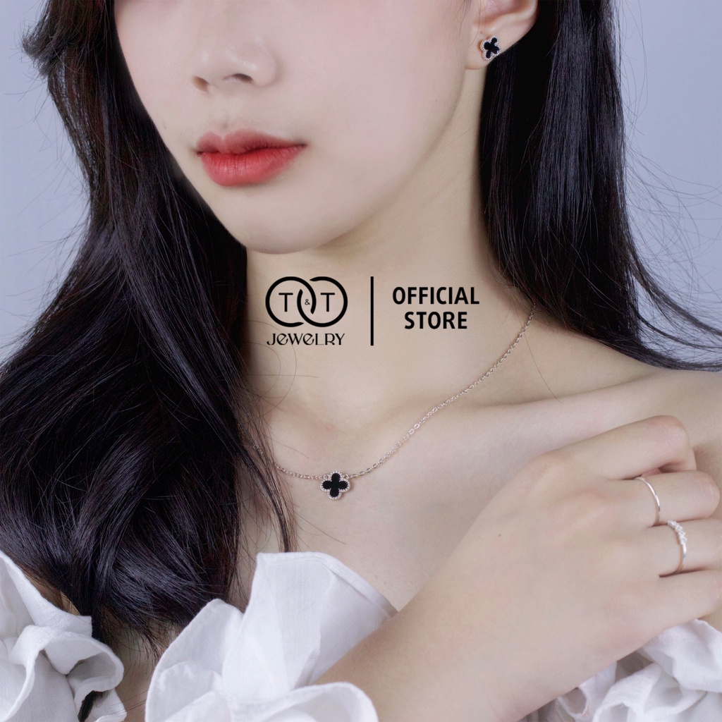 Dây chuyền nữ Bạc Ý 4 Lá Đen s925 T&amp;T Jewelry cao cấp DC016