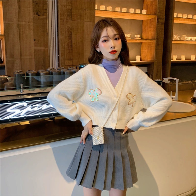 Áo Sweater Tay Dài Dáng Suông Ngắn Màu Tím Dễ Phối Đồ Thời Trang Phong Cách Hàn Quốc