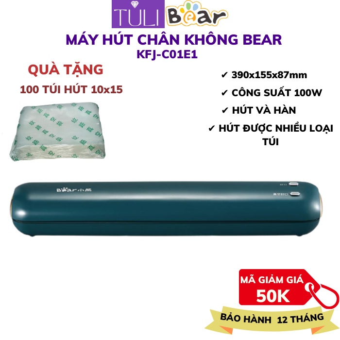 Máy hút chân không thực phẩm mini Bear (mẫu mới 2021) FKJ-C01J1, máy tự động hút hàn miêng túi, màn hình hiển thị điện t