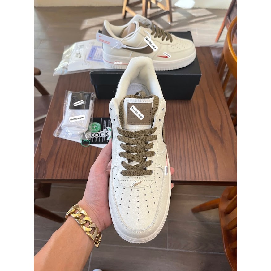 Giày thể thao_AF1 Vệt Nâu, Giày sneaker air force 1 low premium white brown nam nữ cực chất dễ phối đồ