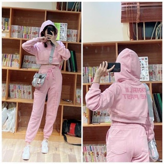 Sale set nỉ hồng nữ có mũ cao cấp