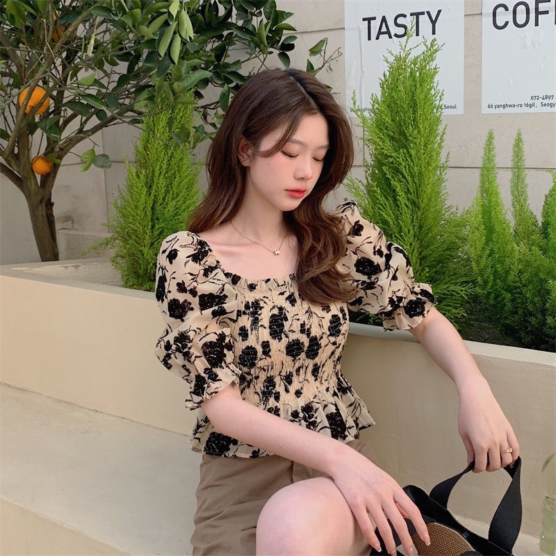 Áo Kiểu Tay Phồng Cổ Vuông Thời Trang Phong Cách Hàn Quốc Cho Nữ