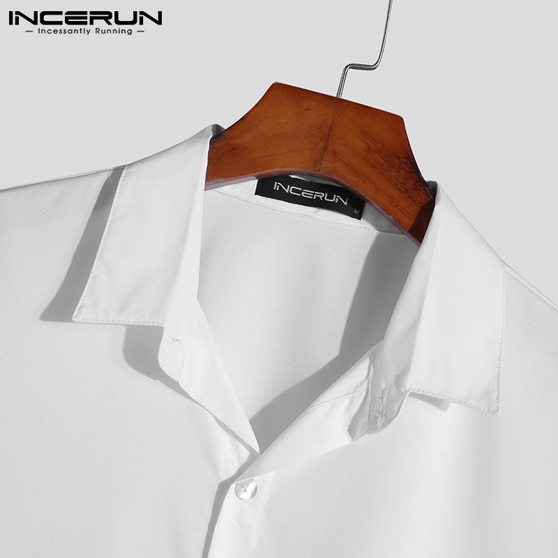 Áo sơ mi INCERUN dáng rộng tay dài màu trắng đính lông vũ cho nam