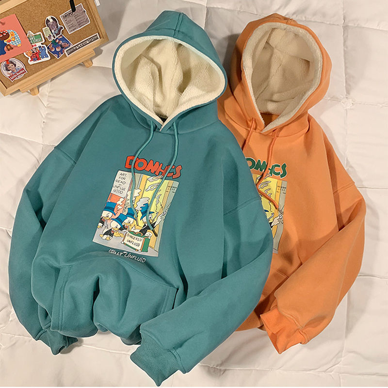  Áo Hoodie Len Lông Cừu Dáng Rộng Ấm Áp Thời Trang Thu Đông Cho Nam