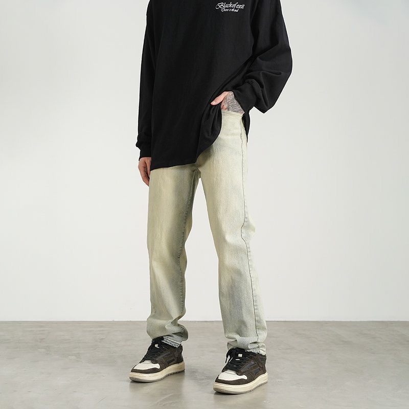 Quần jean unisex ống rộng basic phối màu trung tính