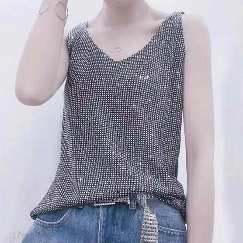 Áo không tay đính kim tuyến màu trơn | BigBuy360 - bigbuy360.vn