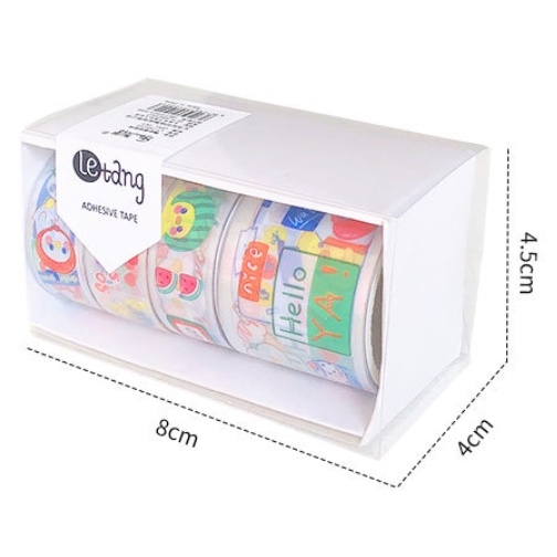 Set 5 cuộn băng keo adhesive tape xinh yêu dán trang trí sổ chất liệu PET, washi