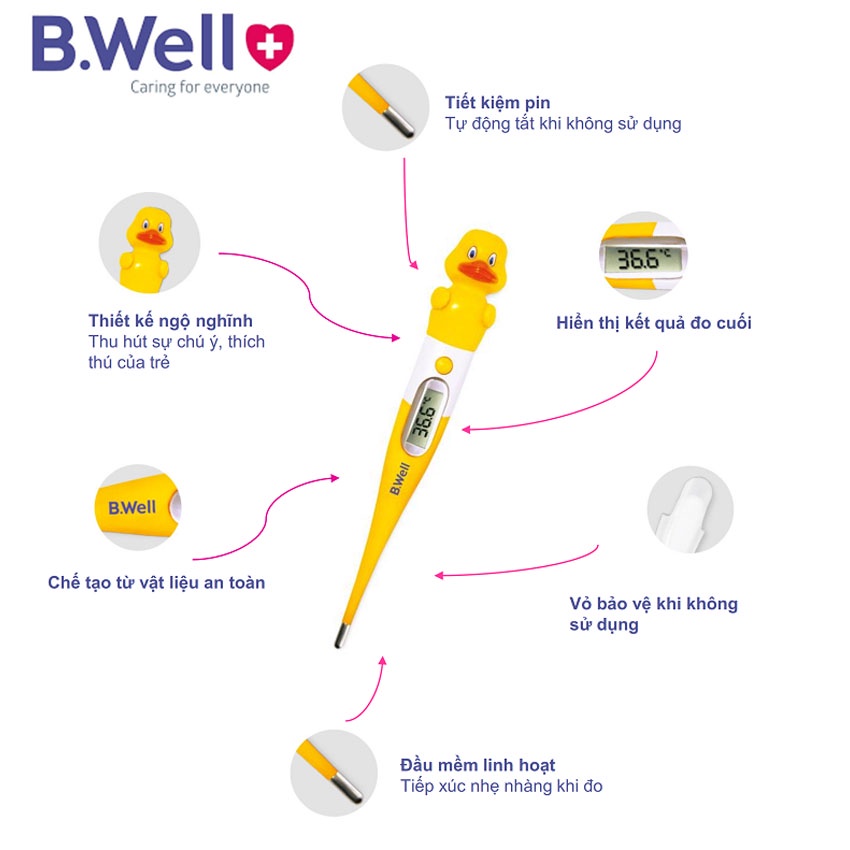 Nhiệt kế điện tử đo chính xác thân nhiệt cho bé B.Well Swiss WT-06 flex Thụy Sĩ - Đo nhiệt độ cảnh báo sốt bằng âm thanh