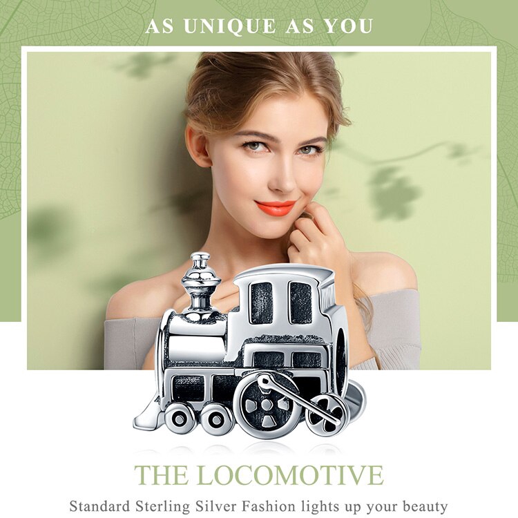 Hạt charm Bamoer SCC507 hình xe lửa độc đáo trang trí đồ trang sức phong cách vintage