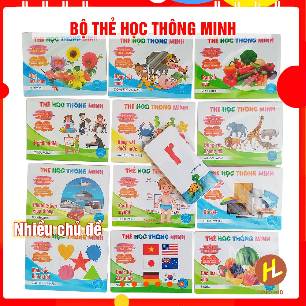 THẺ HỌC thông mình  song ngữ Anh - Việt hình ảnh sinh động cho bé- NHIỀU CHỦ ĐỀ (~20 thẻ)
