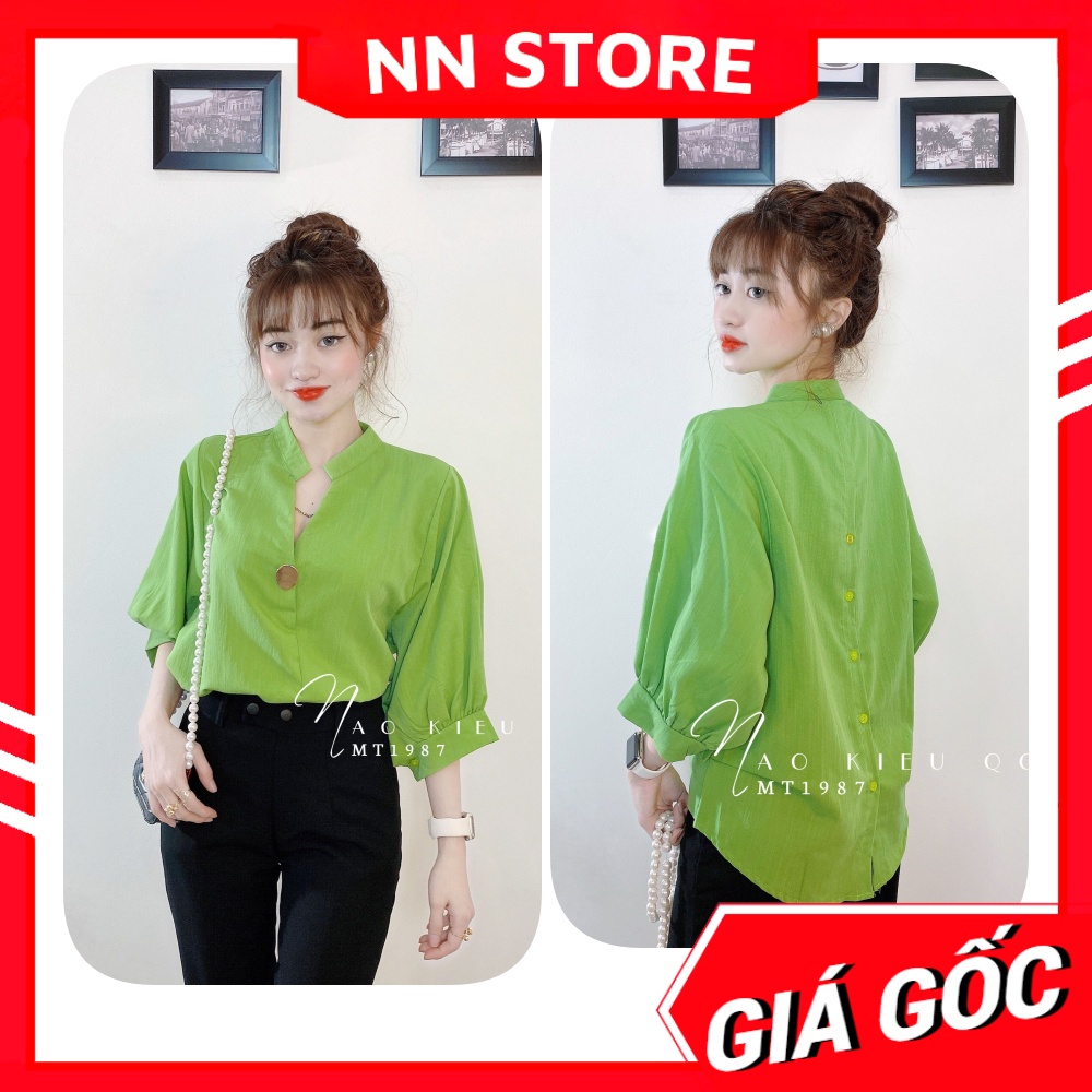 Áo kiểu công sở nữ chất vải mềm mịn mát cổ V phối khoen dễ thương Áo sơ mi nữ MT1987