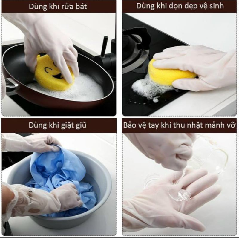 Găng tay cao su siêu dai có chun lót nỉ hoặc không lót , hàng cao cấp