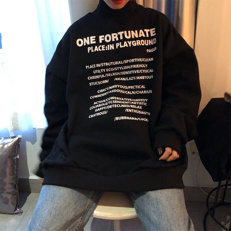 Áo nỉ cổ cao swt in chữ siêu xinh (annstore_ảnh thật)