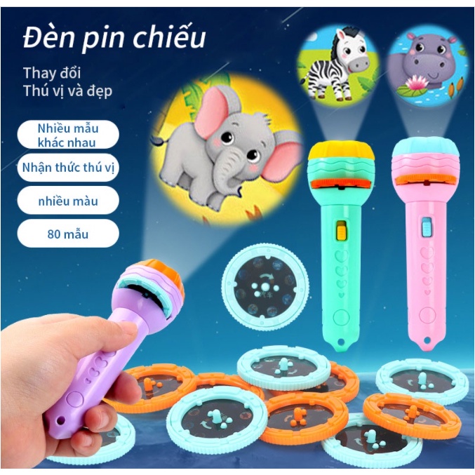 PVN31308 Đèn pin chiếu hình cho bé(Luôn sẵn) 24 hình động vật ngộ nghĩnh, đồ chơi trí tuệ cho trẻ vui chơi khám phá T888