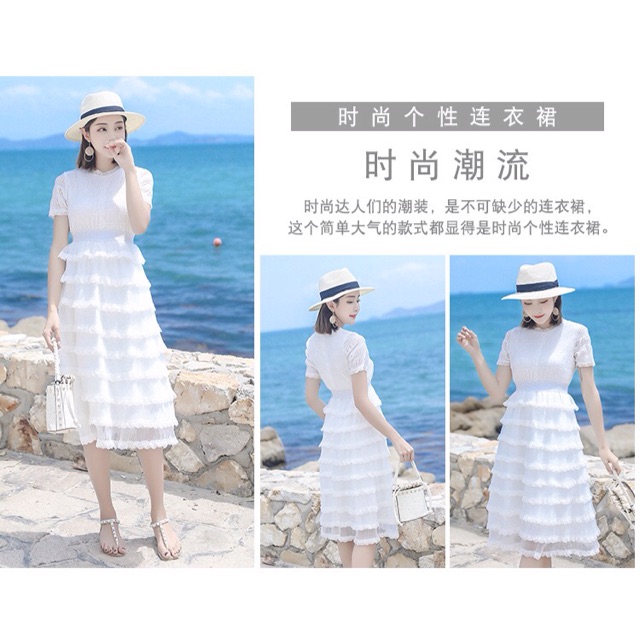 Váy cộc tay tầng cao cấp trắng - có size