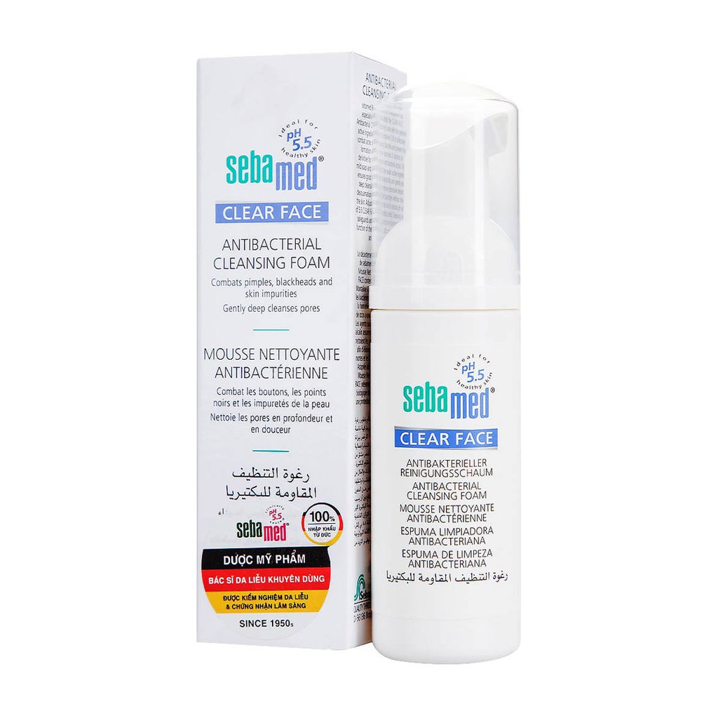 Sữa Rửa Mặt Tạo Bọt Kháng Khuẩn, Giảm Mụn Sebamed Clear Face Antibacterial Cleansing Foam pH 5.5 (50ml & 150ml)