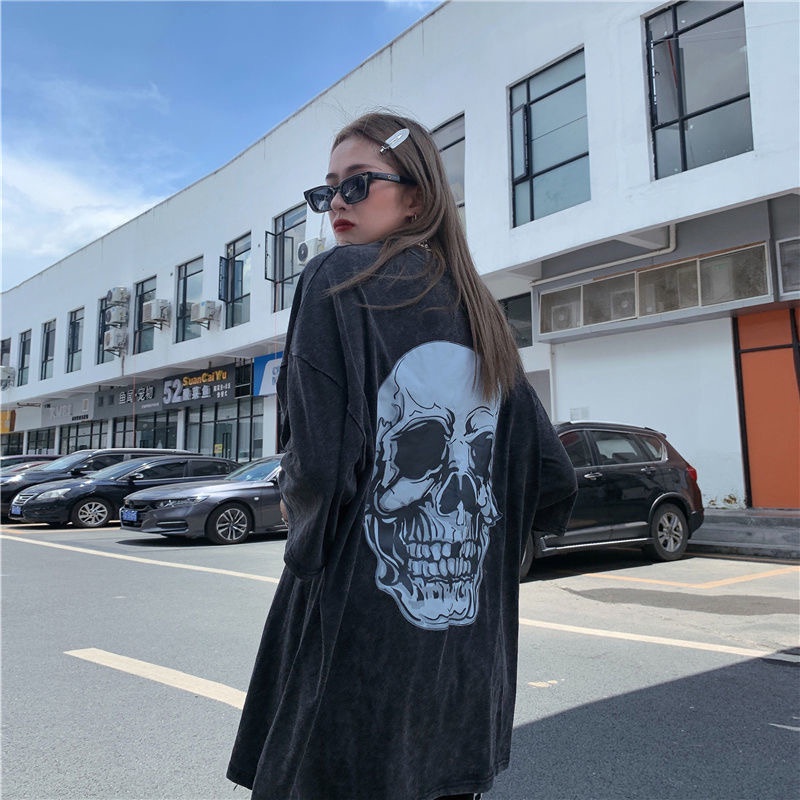Áo Thun In Hình Đầu Lâu Phong Cách Harajuku Cổ Điển Thời Trang Mùa Hè Unisex Y2k Grunge