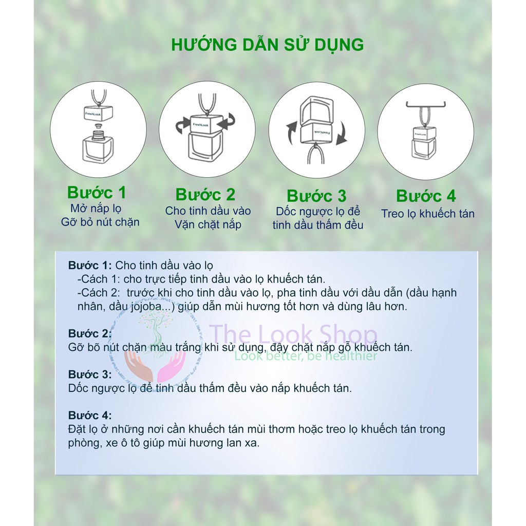 Lọ khuếch tán dùng chứa tinh dầu tự nhiên FreshLook - Bình đựng tinh dầu treo xe ô tô, khử mùi
