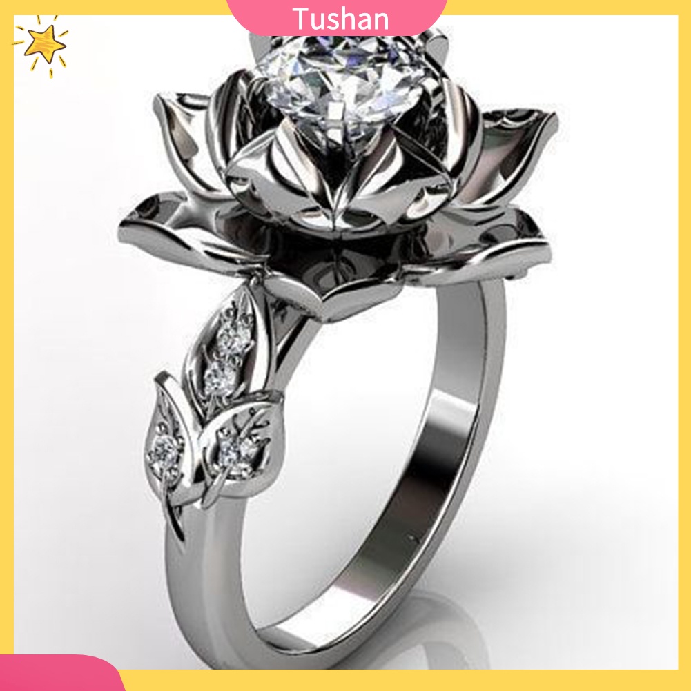 Nhẫn nữ hình hoa súng khảm đá vintage làm quà tặng trang sức dự tiệc