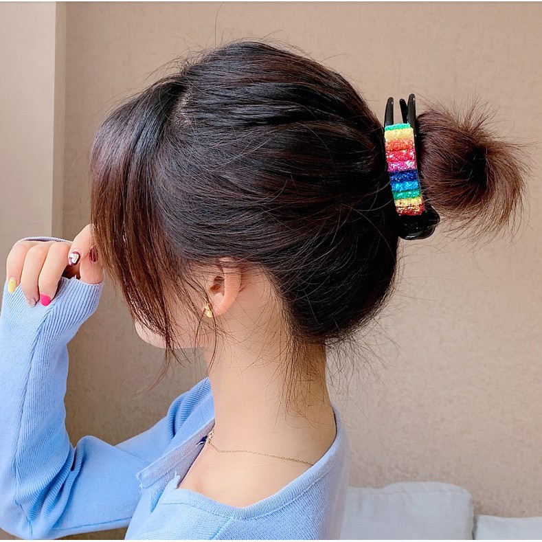 Kẹp Tóc Đính Đá Màu Sắc Cầu Vồng Phong Cách Hàn Quốc Cho Nữ