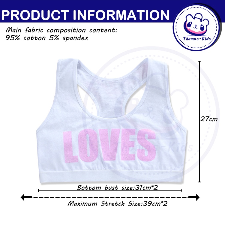 Áo lót bằng cotton không có đệm ngực dành cho nữ 8-12 tuổi