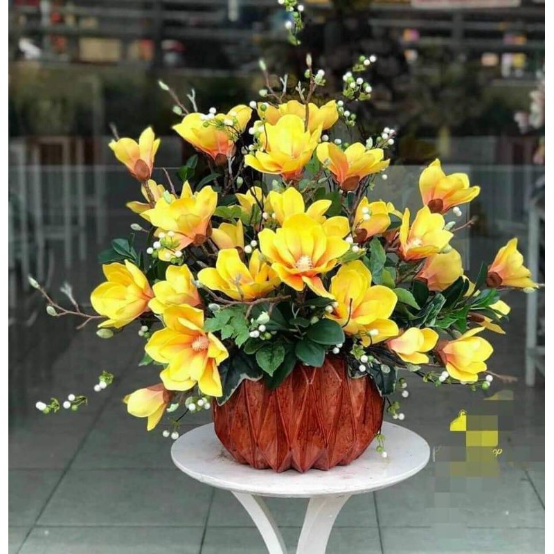 Cành mộc lan cao su 5 bông to cành dài 95cm - Cành hoa giả, cắm lọ, cắm lẵng, trang trí nhà cửa, văn phòng