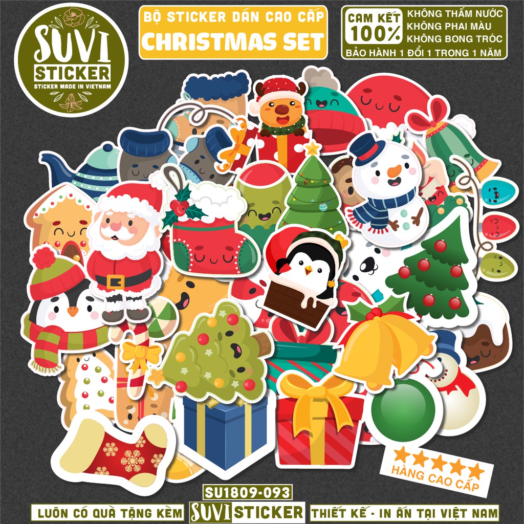 Sticker Noel Christmas chống nước sticker dán laptop, điện thoại, đàn guitar, mũ bảo hiểm, vali. MSP: O04