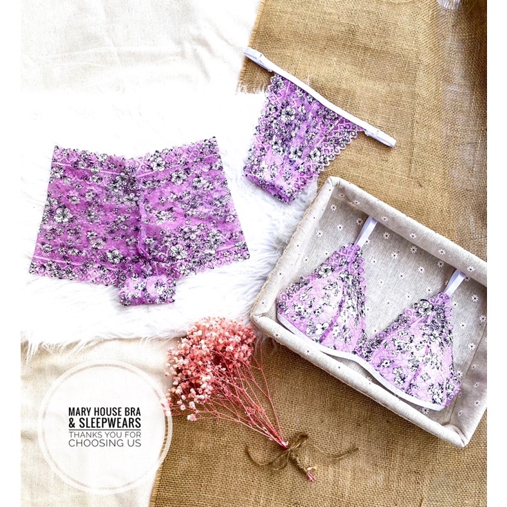 SET BRALETTE REN MÚT NGỰC HOA TÍM MARY HOUSE BRA & SLEEPWEARS