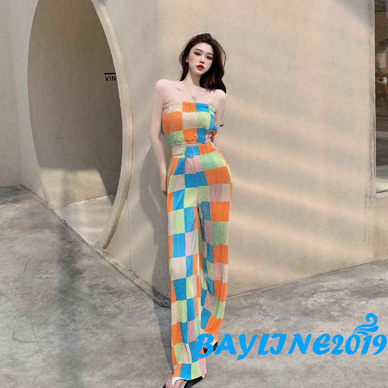 Set Đồ 2 Món Áo Không Tay Không Dây + Quần Ống Rộng Lưng Thun Co Giãn Cho Nữ