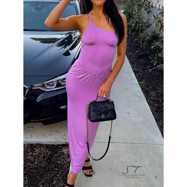 Đầm Hai Dây Dáng Ôm Dài Hở Lưng Màu Trơn Thời Trang CY03 Cho Nữ