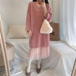 [ Có Sẵn ] Set Váy Len ren Hồng, Đen ulzzang ( CÓ CLIP)