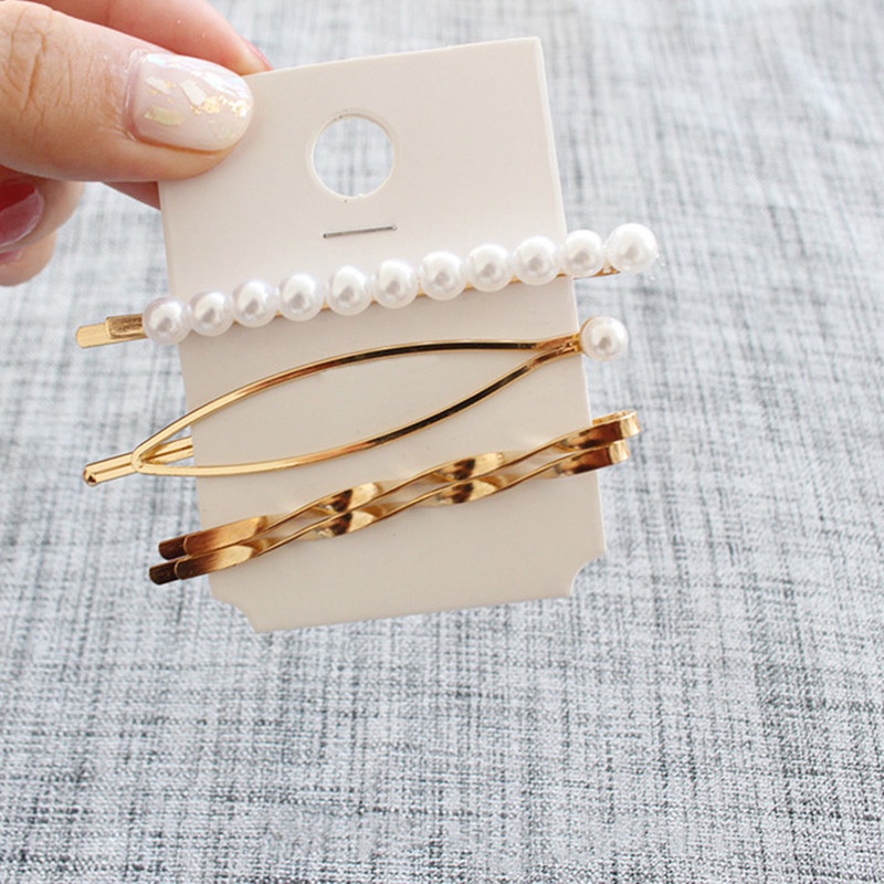 Set 3 Kẹp Tóc Kim Loại Đính Ngọc Trai Nhiều Màu Sắc Thời Trang
