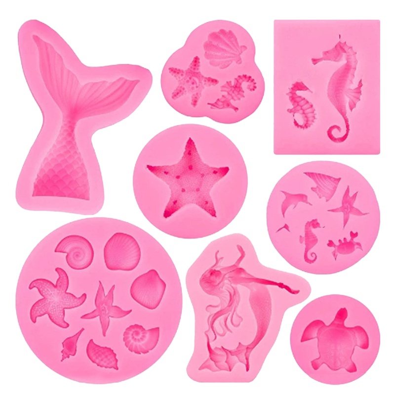 Bộ 8 Khuôn Silicone Làm Bánh Hình Sinh Vật Biển DIY