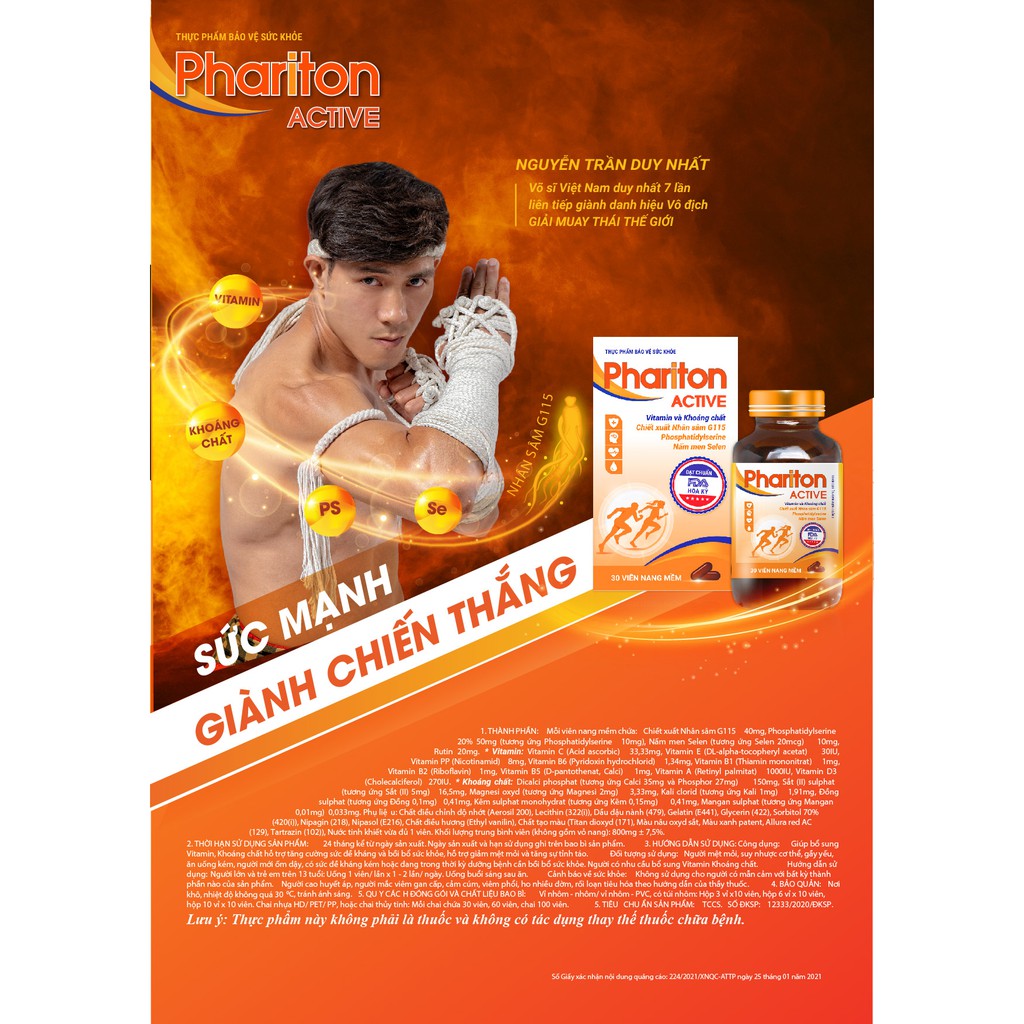 Thực phẩm bảo vệ sức khỏe PHARITON ACTIVE - Giảm mệt mỏi, tăng cường sức đề kháng (30 viên) | BigBuy360 - bigbuy360.vn