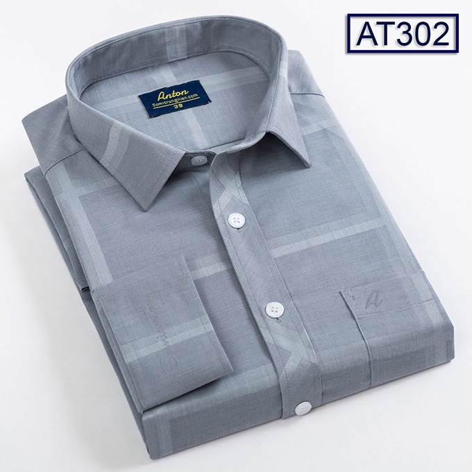 [HÀNG VIỆT NAM] Áo Sơ Mi Nam Công Sở Trung Niên Dài Tay Anton Kẻ Caro Xám Sợi Tre Thoáng Mát, Thấm Hút Mồ Hôi - AT302
