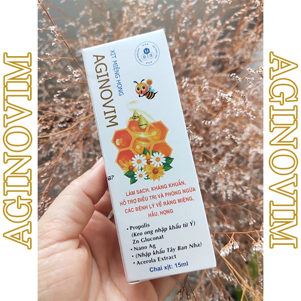 Xịt Miệng Keo Ong  Aginovim Chai 15ml Làm Giảm Triệu Chứng Viêm Họng