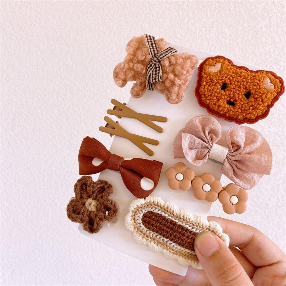 Set 9 Kẹp Tóc Hình Gấu / Bông Hoa Dễ Thương Cho Bé Gái VANES1