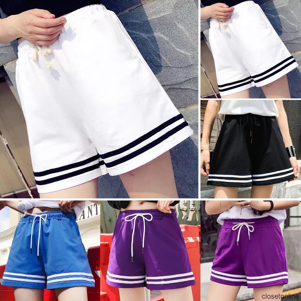 Quần short nữ ống rộng họa tiết sọc ngang thời trang