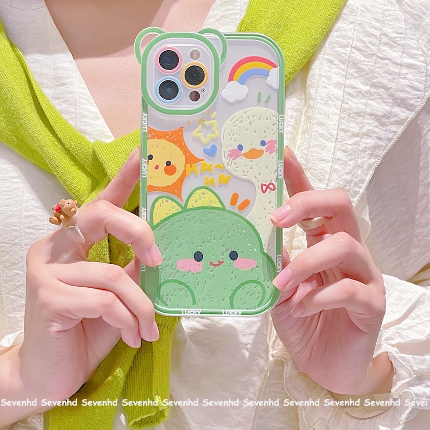 Ốp Điện Thoại Mềm Họa Tiết Tai Gấu / Khủng Long Màu Xanh Lá Cho iPhone 14 13 12 11 Pro Max Xs Max Xr X 6 6s Plus