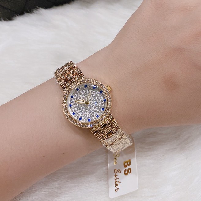 Đồng hồ nữ BEE SISTER, full đá, số đính kim cương xanh, full box, thẻ bảo hành 12 tháng - Dongho.BS