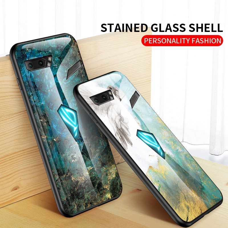 Ốp điện thoại cứng tráng kính họa tiết đá hoa cương sang trọng thích hợp cho Asus ROG 2 / ROG Phone II