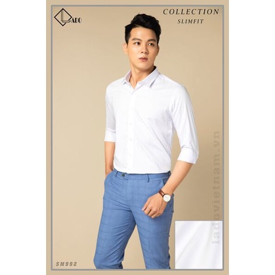 Áo sơ mi bamboo kẻ sọc chìm dài tay co giãn nhẹ LADO 992