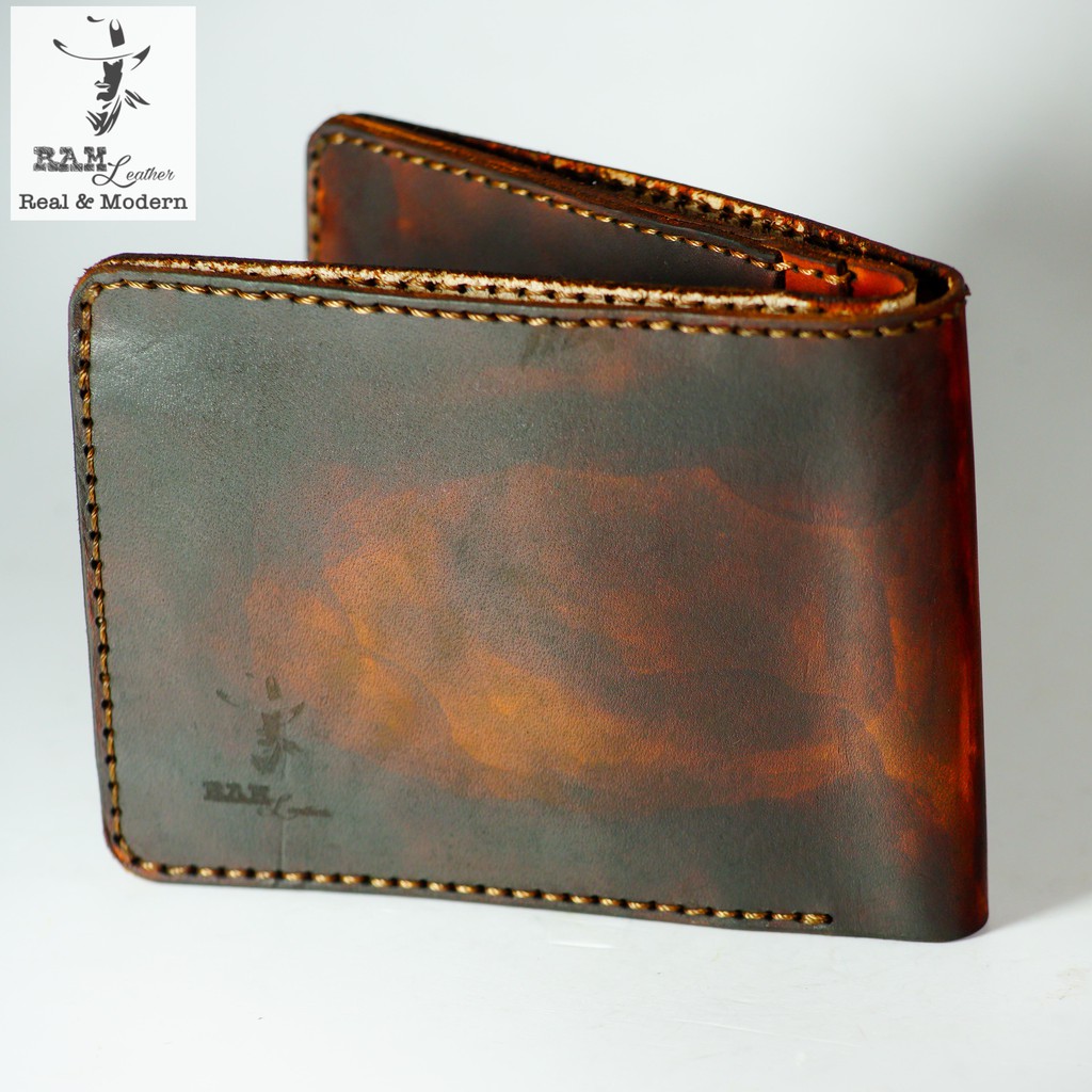 Ví nam Nữ Da Bò Italia Vegtan RAM Leather Khắc Trống Đồng Việt Nam Nâu Medium Brown