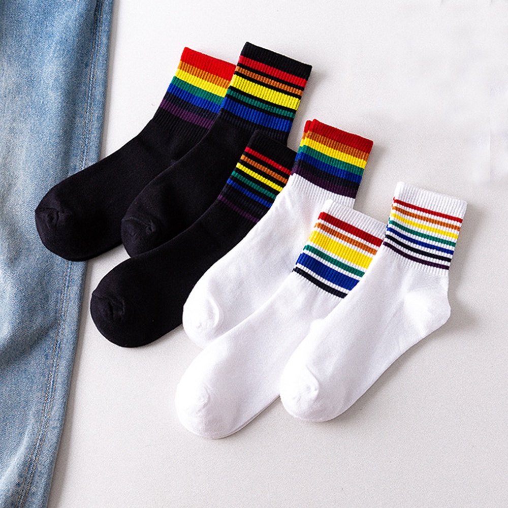 Vớ Cotton Cổ Thấp Kẻ Sọc Cầu Vồng Nhiều Màu Sắc Thoáng Khí Thời Trang Thu Đông Cho Nam Và Nữ