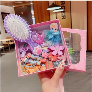set kẹp nơ kèm lược cho bé gái đáng yêu cho bé gái