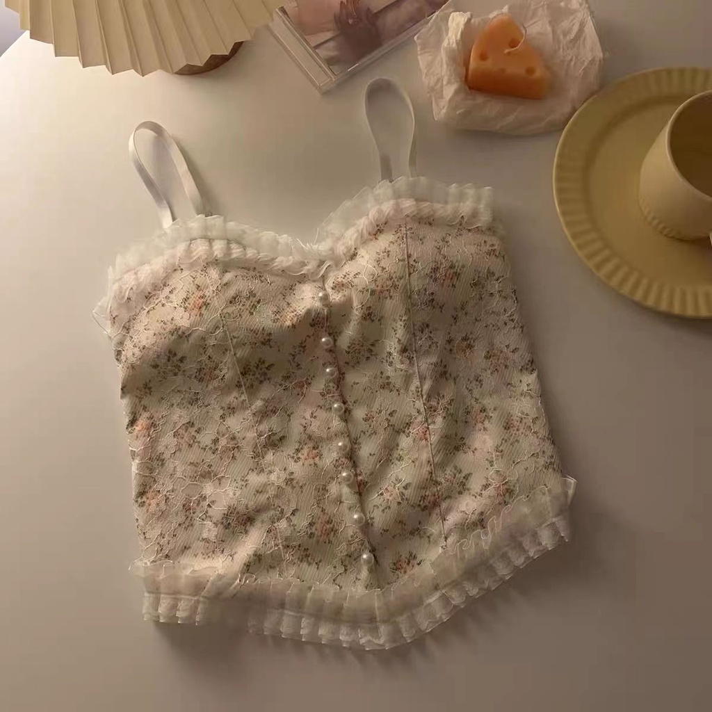 Áo ống ngắn hai dây phối ren chất lượng cao cho nữ