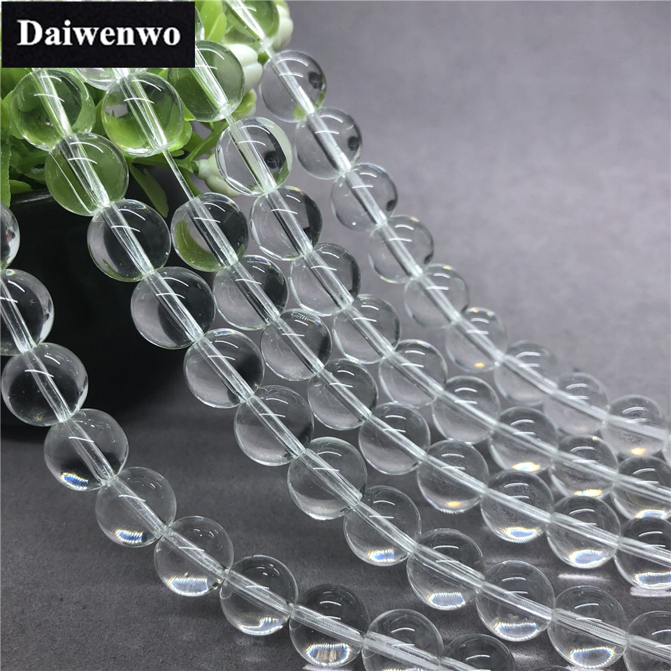 Chuỗi hạt đá thạch anh trắng kích thước 4-12mm dùng làm trang sức thủ công